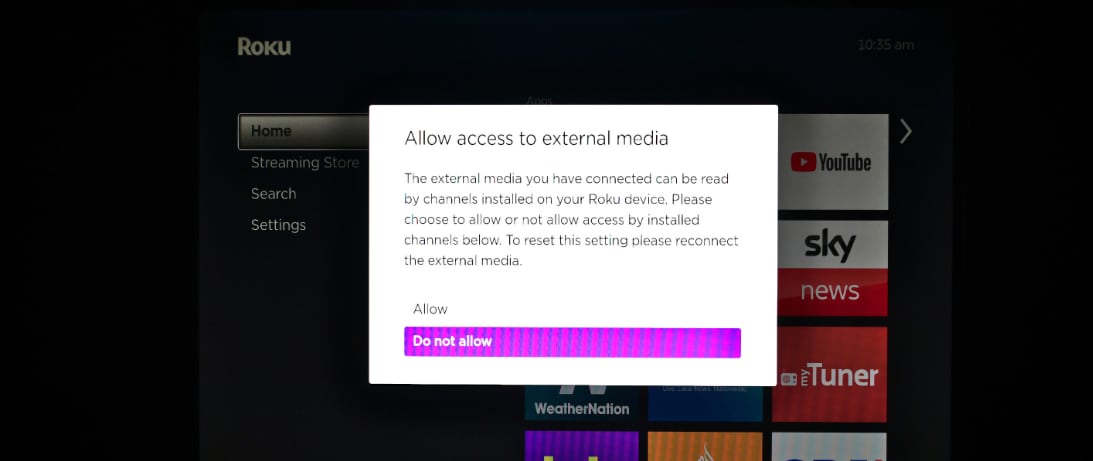 If you play your own files via USB on your Roku TV, you'll be asked to let Roku's