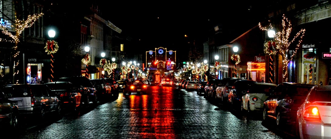 Christmas is still celebrated, though in a largely secular form, in many cities and towns. Here's Court Street in Athens, Ohio in 2014. (Credit: Dennis E. Powell)