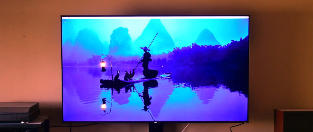 Half an hour after I opened the box, I had assembled the computer, attached it to my television, and was looking at the default Raspberry desktop, which is pretty. (Credit: Dennis E. Powell)